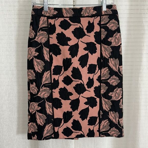 Ann Taylor 2 Black Pink Jacquard Tulip Pencil Skirt - Picture 7 of 14